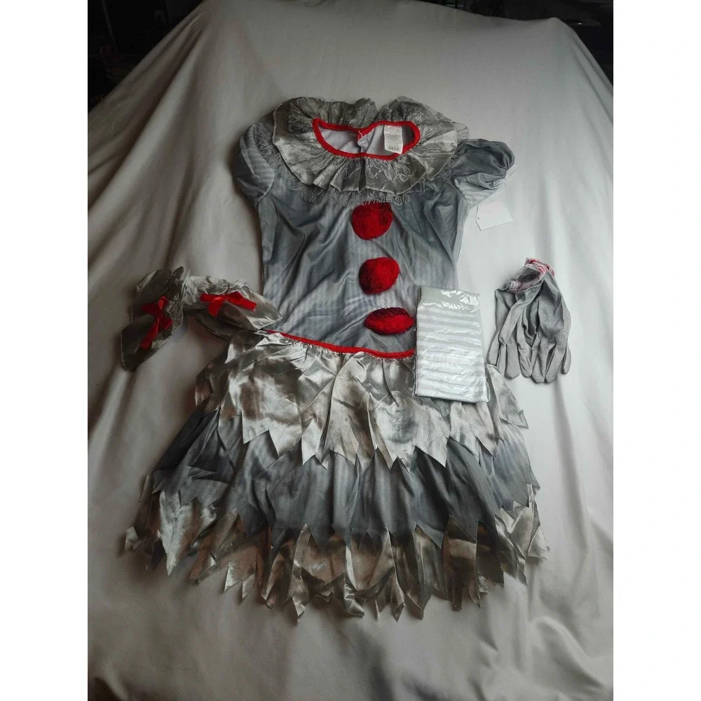 Fun World Carnevil Clown Costume Set 4 Piece Grey Red Small 4-6